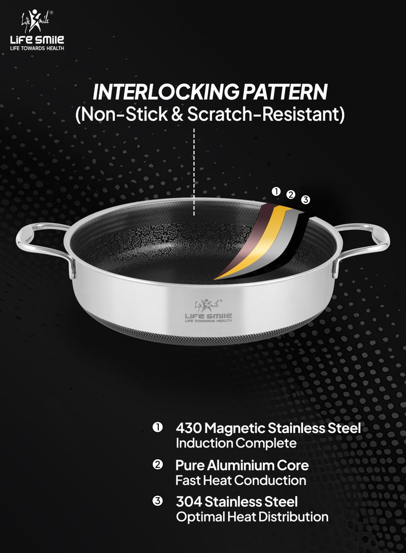 Life Smile 32cm Hybrid Stainless Steel Shallow Pot with Lid | Non-Stick Cookware | Induction Compatible (5.6L) - Image 4